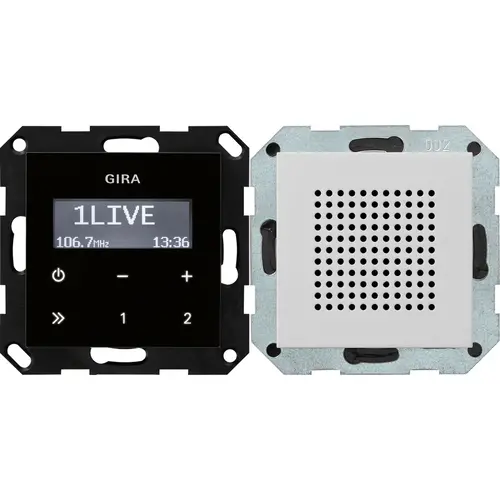 Gira 2280015 inbouwradio RDS zwartglaslook met luidspreker Systeem 55 grijs mat