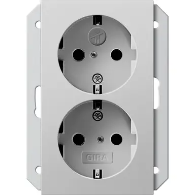 Gira 2735015 wandcontactdoos 2-voudig randaarde Safety+ voor ovale 1,5 inbouwdoos Systeem 55 grijs mat