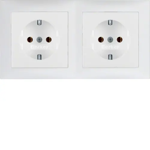 Berker 47209909 wandcontactdoos 2-voudig randaarde compleet voorbedraad voor duo-inbouwdoos S1 wit mat