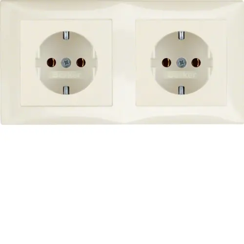 Berker 47208982 wandcontactdoos 2-voudig randaarde compleet voorbedraad voor duo-inbouwdoos S1 creme glans
