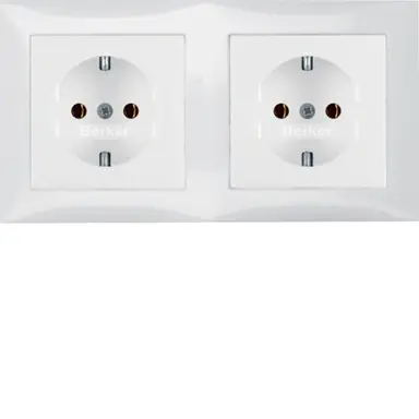 Berker 47208989 wandcontactdoos 2-voudig randaarde compleet voorbedraad voor duo-inbouwdoos S1 wit glans