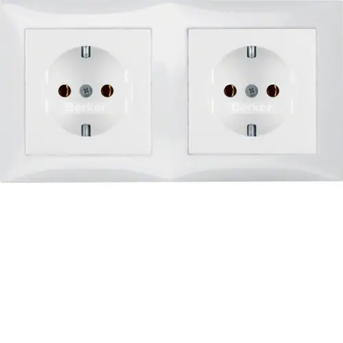 Berker 47208989 wandcontactdoos 2-voudig randaarde compleet voorbedraad voor duo-inbouwdoos S1 wit glans
