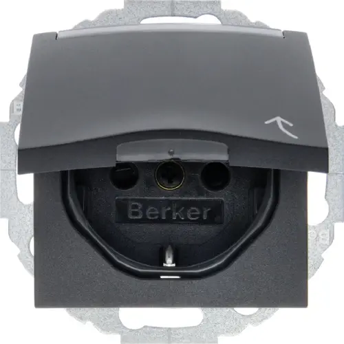 Berker 47461606 wandcontactdoos randaarde kindveilig klapdeksel tekstveld 45 graden draaibaar S1/B3/B7 antraciet mat