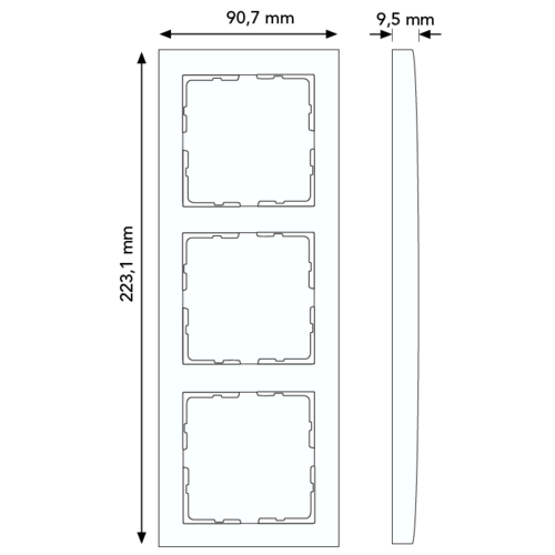 Berker 10133025 afdekraam 3-voudig B3 zwart aluminium/wit mat