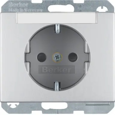 Berker 47387003 wandcontactdoos randaarde kindveilig tekstveld K5 aluminium
