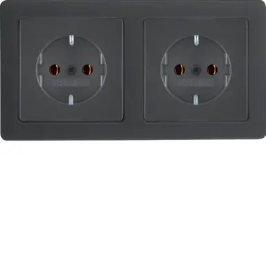 Berker 47206086 wandcontactdoos 2-voudig randaarde compleet voorbedraad voor duo-inbouwdoos Q1 antraciet