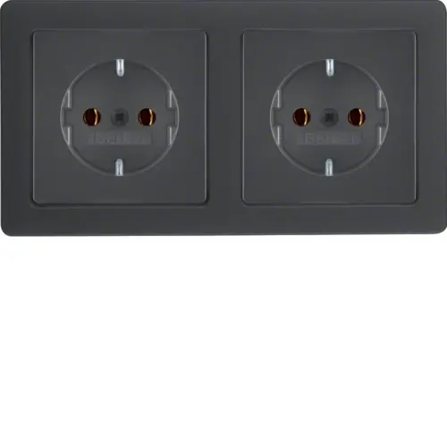 Berker 47206086 wandcontactdoos 2-voudig randaarde compleet voorbedraad voor duo-inbouwdoos Q1 antraciet