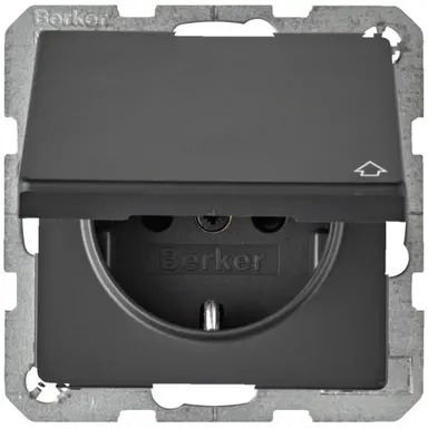 Berker 47516076 wandcontactdoos randaarde kindveilig klapdeksel Q1/Q3/Q7 antraciet