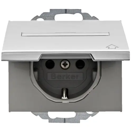Berker 47487103 wandcontactdoos randaarde kindveilig klapdeksel 45 graden draaibaar K5 aluminium