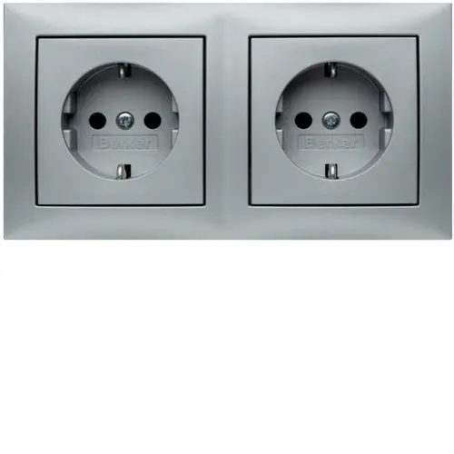 Berker 47209939 wandcontactdoos 2-voudig randaarde compleet voorbedraad voor duo-inbouwdoos S1 aluminium mat