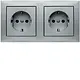 Berker 47209939 wandcontactdoos 2-voudig randaarde compleet voorbedraad voor duo-inbouwdoos S1 aluminium mat
