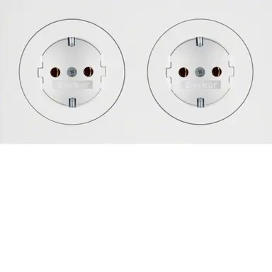 Berker 47202089 wandcontactdoos 2-voudig randaarde compleet voorbedraad voor duo-inbouwdoos R3 wit