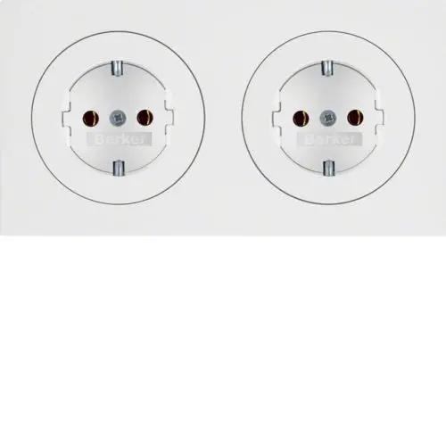 Berker 47202089 wandcontactdoos 2-voudig randaarde compleet voorbedraad voor duo-inbouwdoos R3 wit
