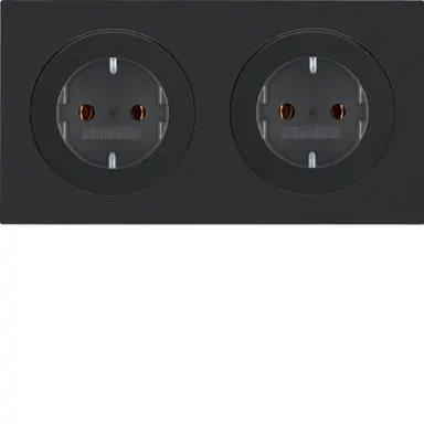 Berker 47202045 wandcontactdoos 2-voudig randaarde compleet voorbedraad voor duo-inbouwdoos R3 zwart