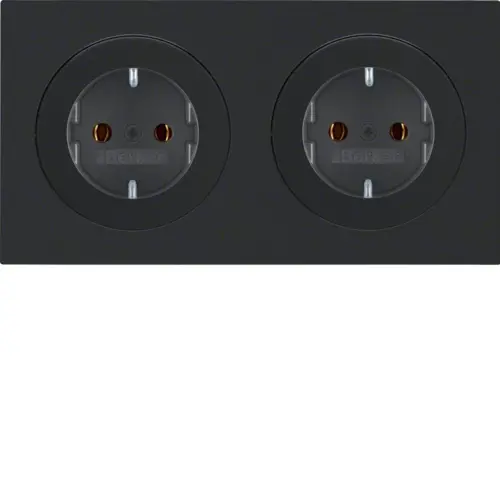 Berker 47202045 wandcontactdoos 2-voudig randaarde compleet voorbedraad voor duo-inbouwdoos R3 zwart