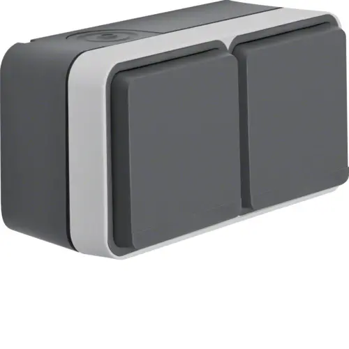 Berker 47843515 W1 wandcontactdoos 2-voudig randaarde horizontaal compleet grijs