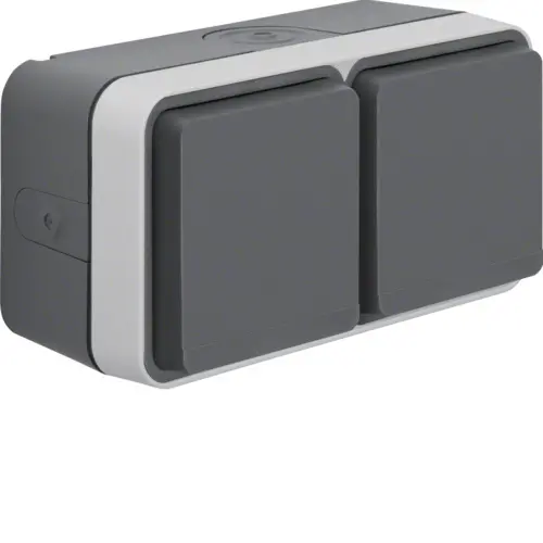 Berker 47753525 W1 wandcontactdoos 2-voudig randaarde horizontaal compleet grijs