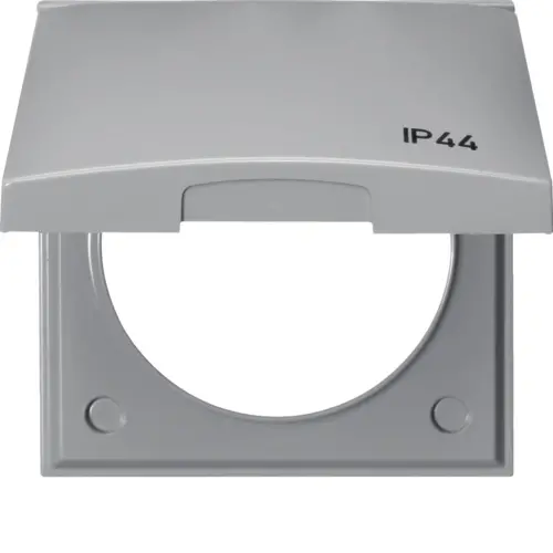 Berker 918282597 Integro Flow afdekraam 1-voudig met klapdeksel grijs glans IP44