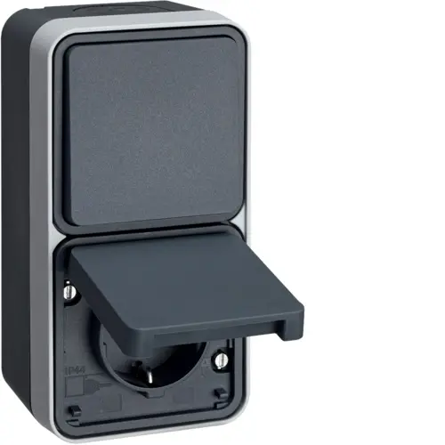 Berker 47803525 W1 combinatie wisselschakelaar en wandcontactdoos kindveilig compleet grijs