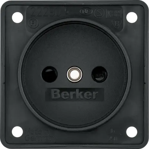 Berker 9619405 Integro Flow wandcontactdoos zonder randaarde kindveilig zwart mat
