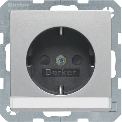 Berker 47496084 wandcontactdoos randaarde kindveilig tekstveld Q1/Q3/Q7 aluminium