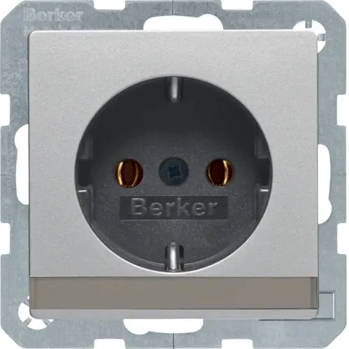 Berker 47506084 wandcontactdoos randaarde tekstveld Q1/Q3/Q7 aluminium