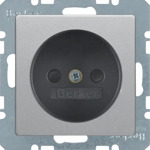 Berker 6167336084 wandcontactdoos zonder randaarde kindveilig Q1/Q3/Q7 aluminium