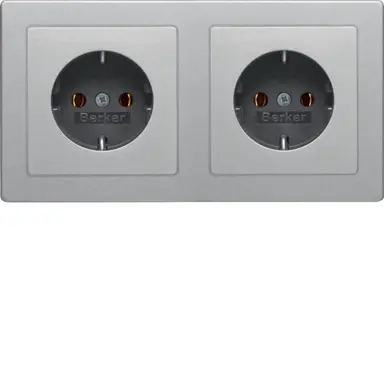 Berker 47206084 wandcontactdoos 2-voudig randaarde compleet voorbedraad voor duo-inbouwdoos Q1 aluminium