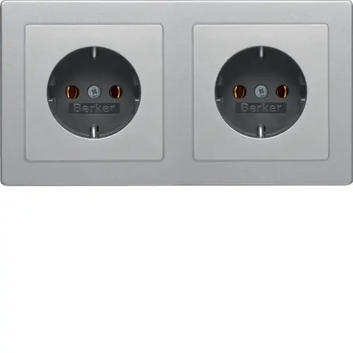 Berker 47206084 wandcontactdoos 2-voudig randaarde compleet voorbedraad voor duo-inbouwdoos Q1 aluminium