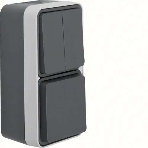 Berker 47903525 W1 combinatie serieschakelaar en wandcontactdoos kindveilig compleet grijs