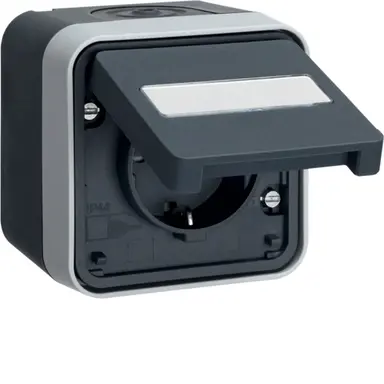 Berker 47413525 W1 wandcontactdoos met randaarde en tekstveld kindveilig compleet grijs