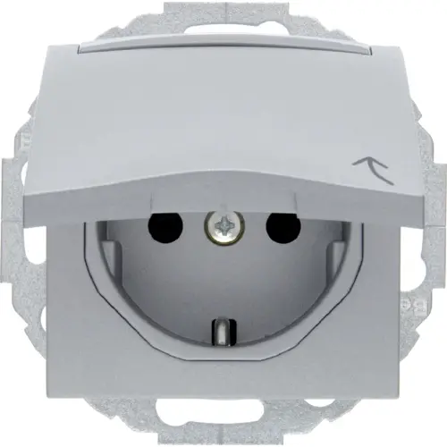 Berker 47461404 wandcontactdoos randaarde kindveilig klapdeksel tekstveld 45 graden draaibaar S1/B3/B7 aluminium mat