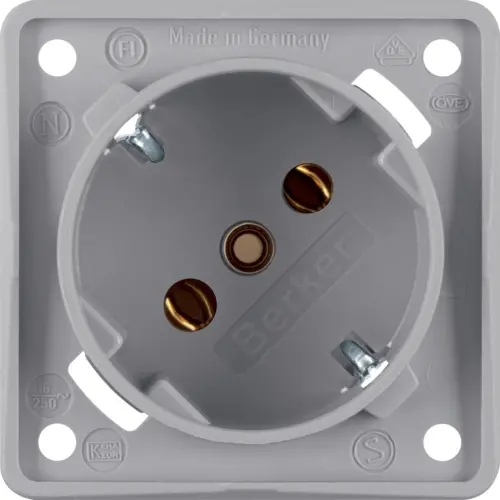 Berker 841852526 Integro Flow wandcontactdoos randaarde 45 graden schroefklemmen grijs mat