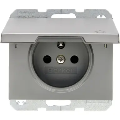 Berker 6768777104 wandcontactdoos penaarde kindveilig klapdeksel K5 edelstaal