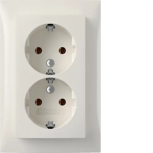 Berker 47748989 wandcontactdoos 2-voudig randaarde voor enkele inbouwdoos S1 wit glans