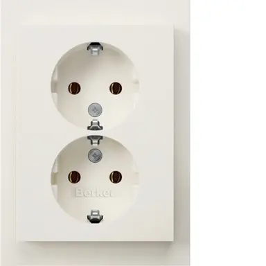 Berker 47747009 wandcontactdoos 2-voudig randaarde voor enkele inbouwdoos K1 wit