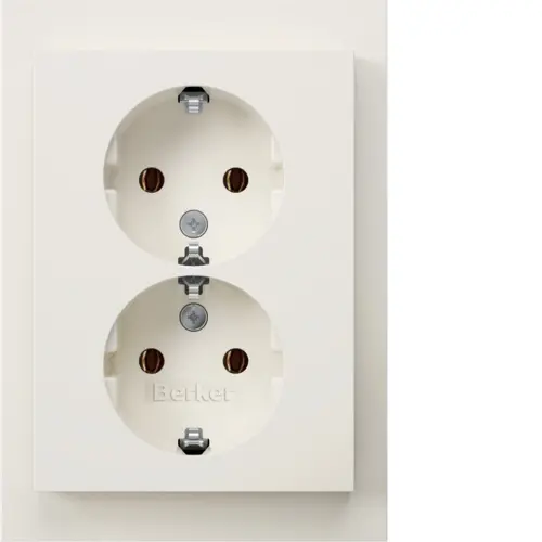 Berker 47747009 wandcontactdoos 2-voudig randaarde voor enkele inbouwdoos K1 wit