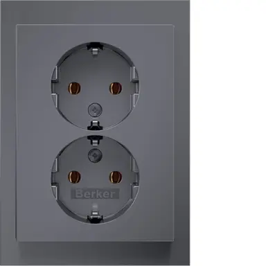 Berker 47747004 wandcontactdoos 2-voudig randaarde voor enkele inbouwdoos K5 edelstaal