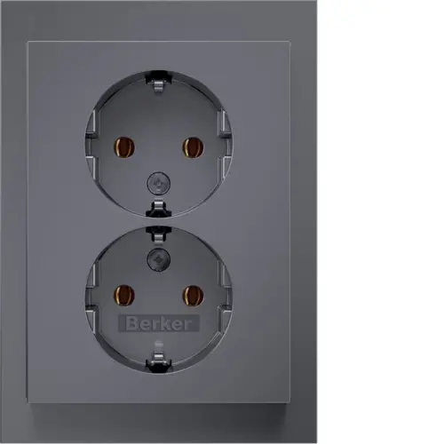 Berker 47747004 wandcontactdoos 2-voudig randaarde voor enkele inbouwdoos K5 edelstaal