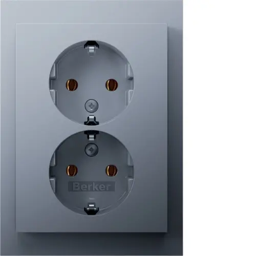 Berker 47747003 wandcontactdoos 2-voudig randaarde voor enkele inbouwdoos K5 aluminium