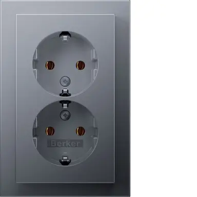 Berker 47746094 wandcontactdoos 2-voudig randaarde voor enkele inbouwdoos Q3 aluminium
