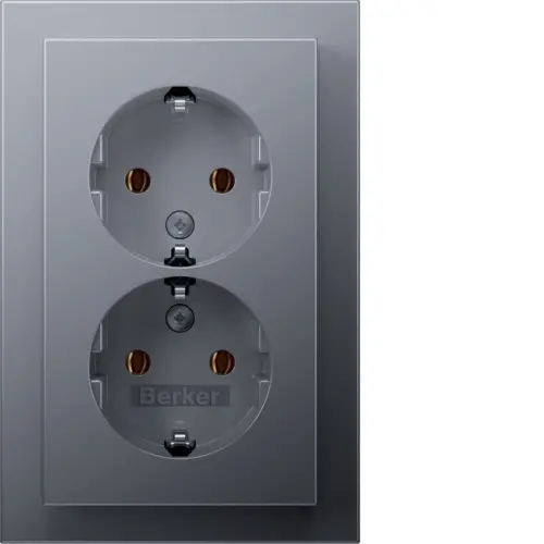 Berker 47746094 wandcontactdoos 2-voudig randaarde voor enkele inbouwdoos Q3 aluminium