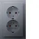 Berker 47746094 wandcontactdoos 2-voudig randaarde voor enkele inbouwdoos Q3 aluminium