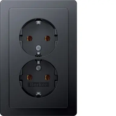 Berker 47746086 wandcontactdoos 2-voudig randaarde voor enkele inbouwdoos Q1 antraciet