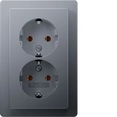 Berker 47746084 wandcontactdoos 2-voudig randaarde voor enkele inbouwdoos Q1 aluminium