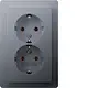 Berker 47746084 wandcontactdoos 2-voudig randaarde voor enkele inbouwdoos Q1 aluminium