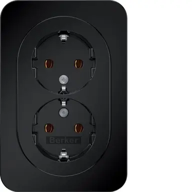 Berker 47742045 wandcontactdoos 2-voudig randaarde voor enkele inbouwdoos R1 zwart