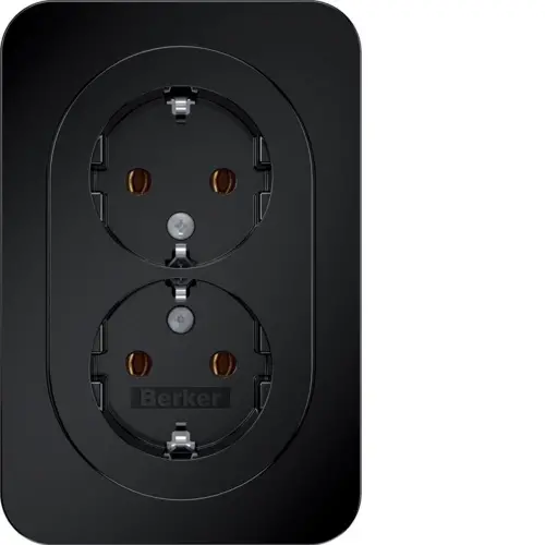Berker 47742045 wandcontactdoos 2-voudig randaarde voor enkele inbouwdoos R1 zwart