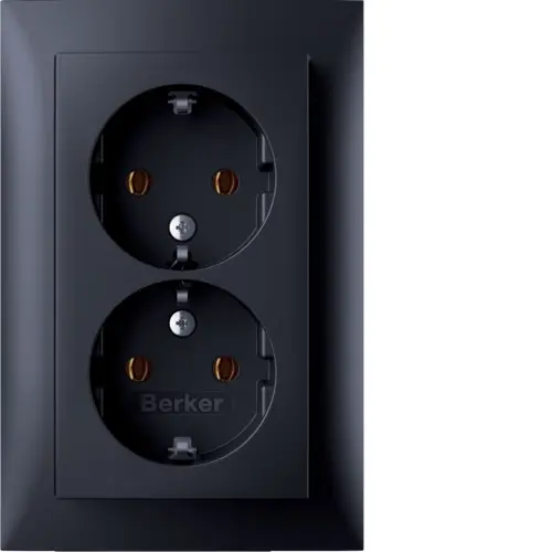 Berker 47741606 wandcontactdoos 2-voudig randaarde voor enkele inbouwdoos S1 antraciet mat