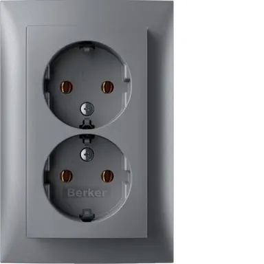 Berker 47741404 wandcontactdoos 2-voudig randaarde voor enkele inbouwdoos S1 aluminium mat
